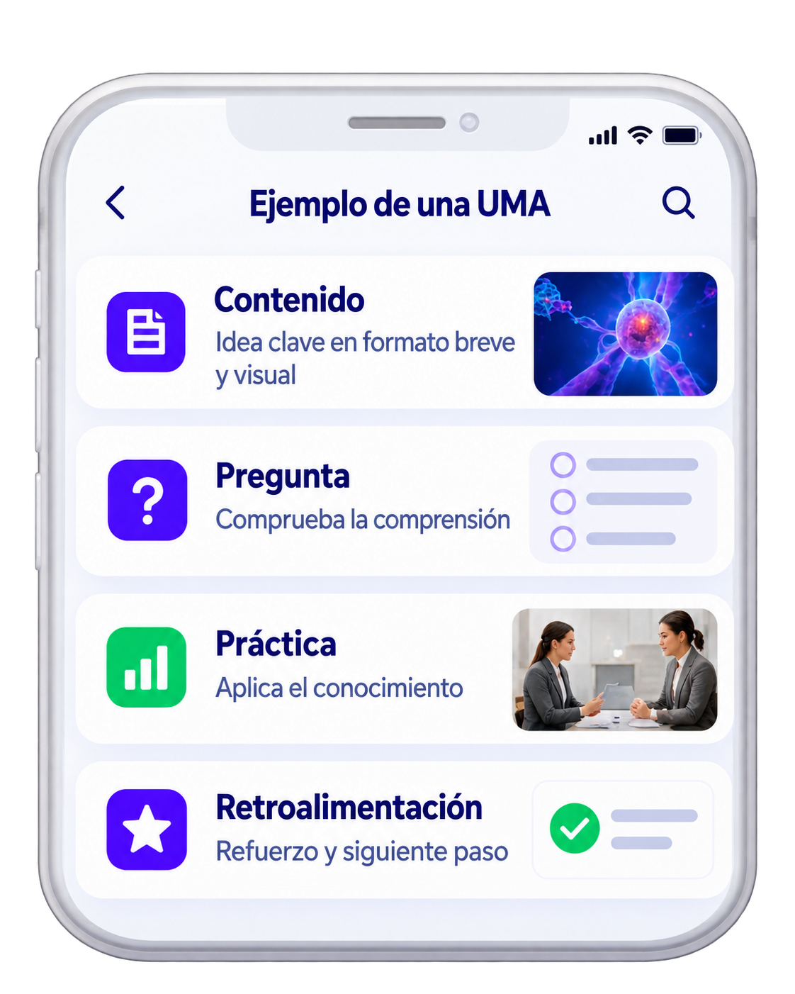 Ejemplo de una Unidad de Micro Aprendizaje en smartphone